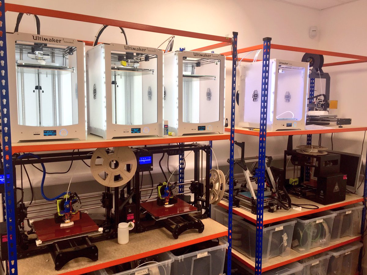 Open Bionics' fleet of Ultimaker 3D printers. Photo via Open Bionics on Twitter.